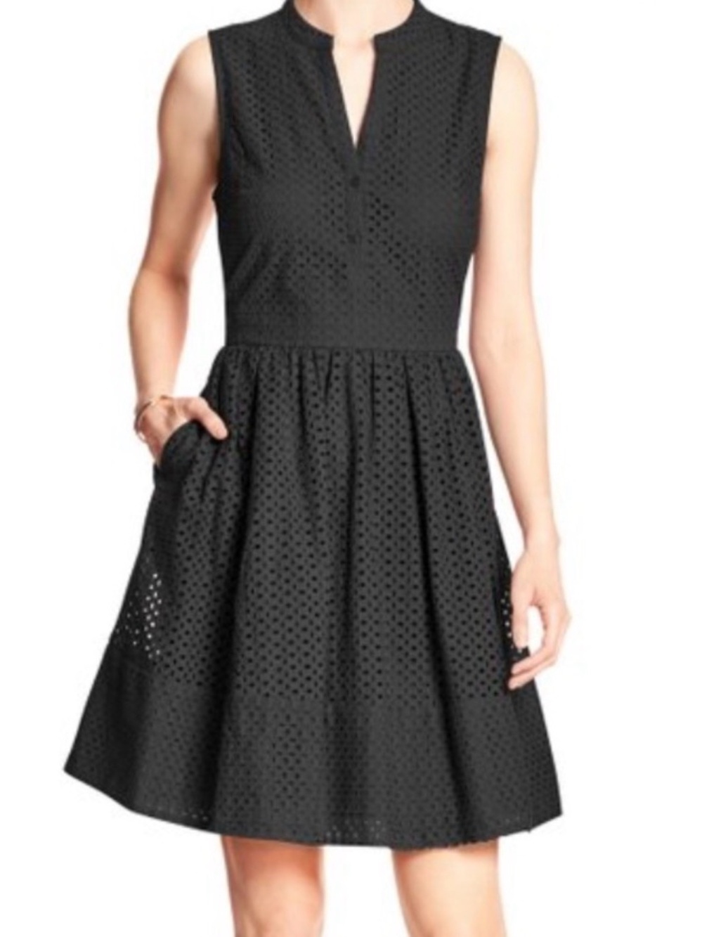Banana Republic Black Sleeveless Eyelet Fit-and-Flare Dress